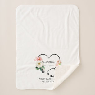 Nurse Caregiver Floral Stethoscope Promotional Sherpa Blanket