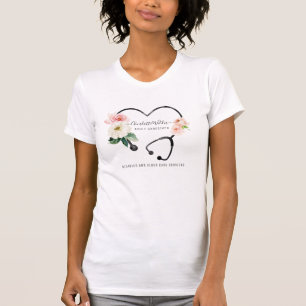 Nurse Caregiver Floral Stethoscope  T-Shirt