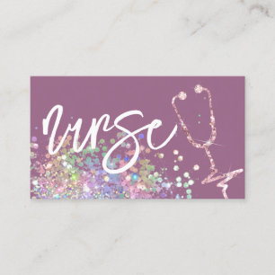 Nurse Caregiver Holographic Glitter Medical Purple Business Card