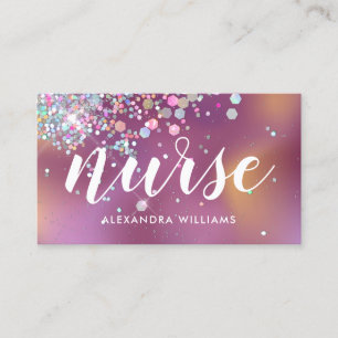 Nurse Caregiver Holographic Glitter Medical Purple Business Card