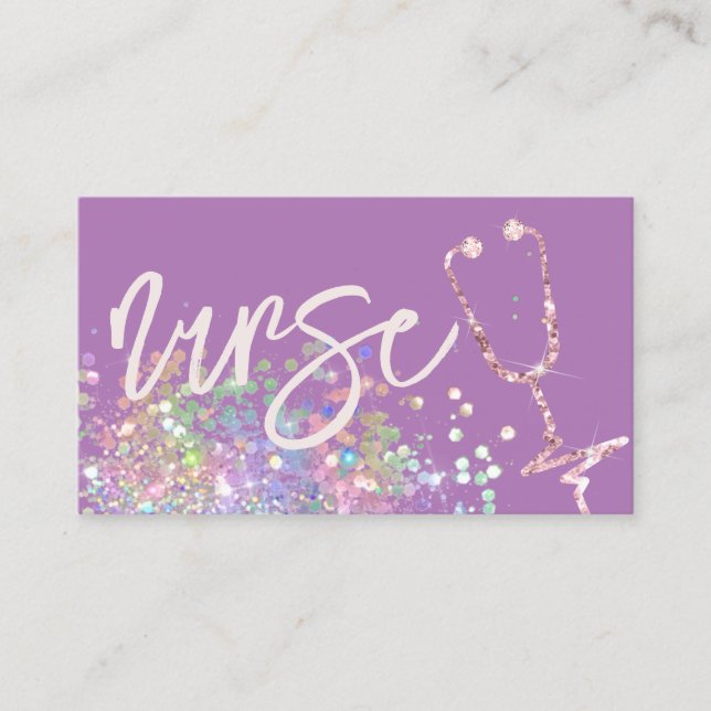 Nurse Caregiver Holographic Glitter Purple Medical Business Card (Front)