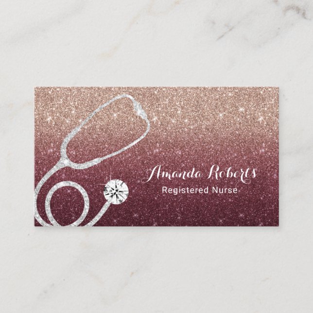 Nurse Caregiver Medical Modern Burgundy Red Business Card (Front)