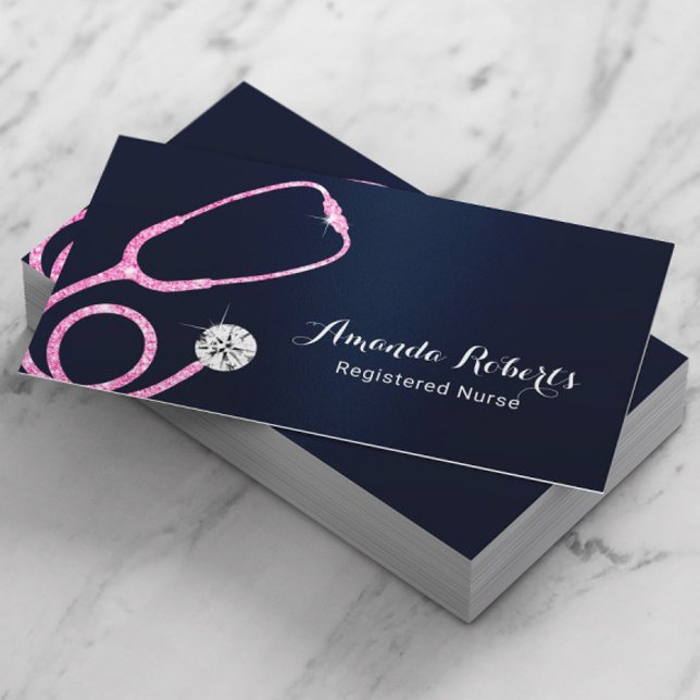 Nurse Caregiver Medical Modern Navy Blue Business Card (Creator Uploaded)