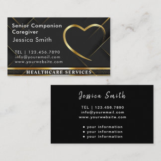 Nurse Caregiver Modern Black & golden Medical Care Business Card