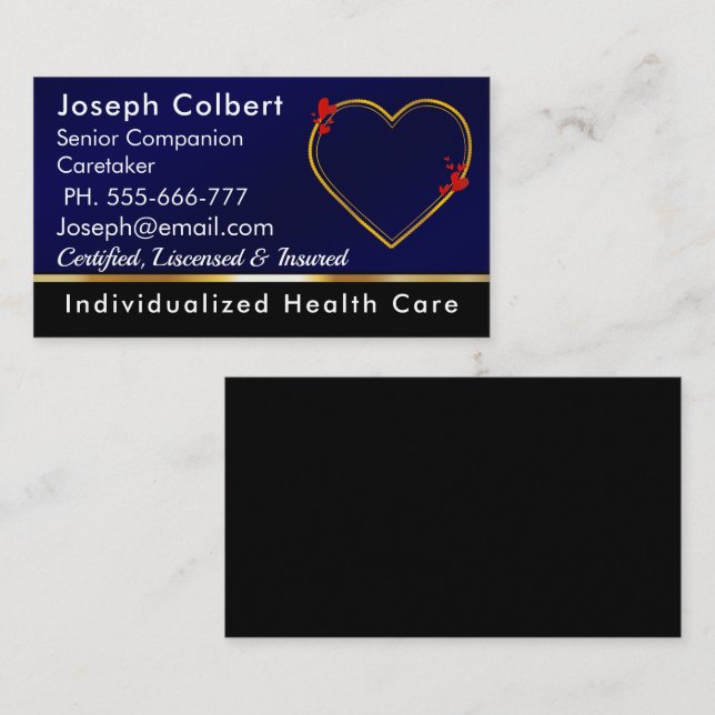 Nurse Caregiver Modern Blue Medical Care  Business Card (Front/Back)