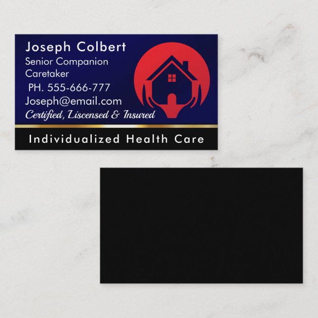 Nurse Caregiver Modern Blue Medical Care  Business Card (Front/Back)