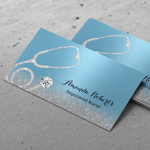 Nurse Caregiver Modern Glitter Light Blue Medical Business Card