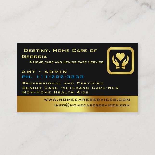 Nurse Caregiver Modern Golden Medical Care  Business Card (Front)