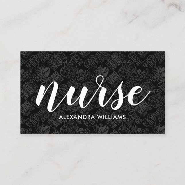 Nurse Caregiver Modern Medical Black Business Card (Front)