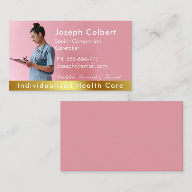 Nurse Caregiver Modern Rose Gold Medical  Business Card (Front/Back)