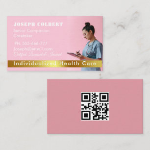 Nurse Caregiver Modern Rose Gold Medical QR Code Business Card