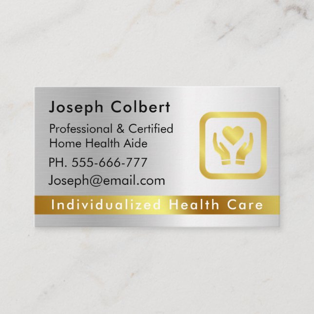 Nurse Caregiver Modern silver gold Medical Care  Business Card (Front)