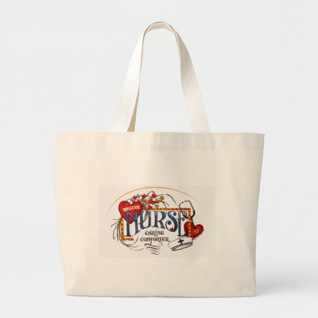 Nurse Caring Comforter Large Tote Bag (Front)