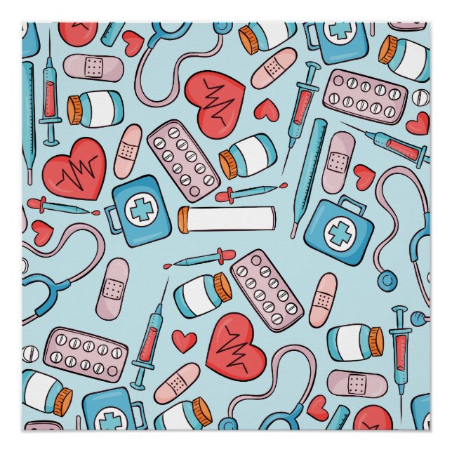 Nurse Cartoon Graphic Repeating Pattern Background Poster (Front)