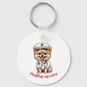 Nurse Cartoon with Pomeranian Dog Design Keychain