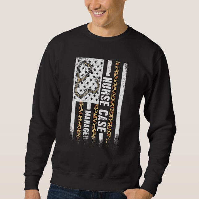 Nurse Case Manager Stehoscope Usa American Flag Le Sweatshirt (Front)