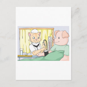 Nurse-cat Checking the Blood Pressure of Pig Postcard