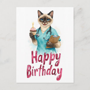 Nurse Cat with Cake and text Happy Birthday  Postcard