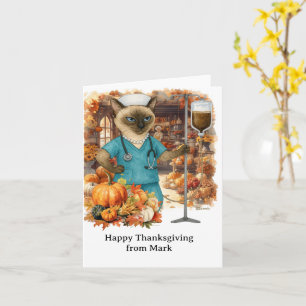 NURSE Cat with Flowers Fall Season Thanksgiving Card