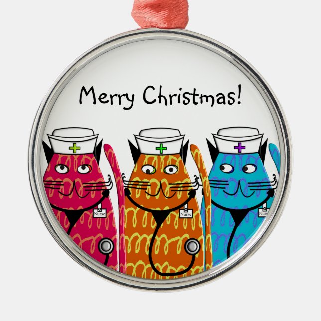 Nurse Cats Metal Tree Decoration (Front)