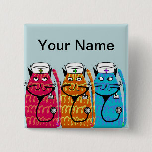 Nurse Cats Name Badge Pins Customisable III