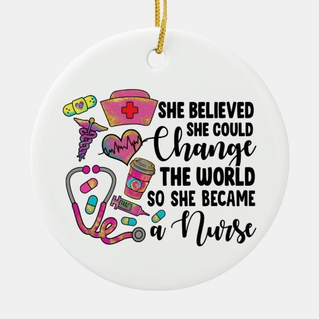 Nurse Change the World Large Ceramic Tree Decoration (Front)