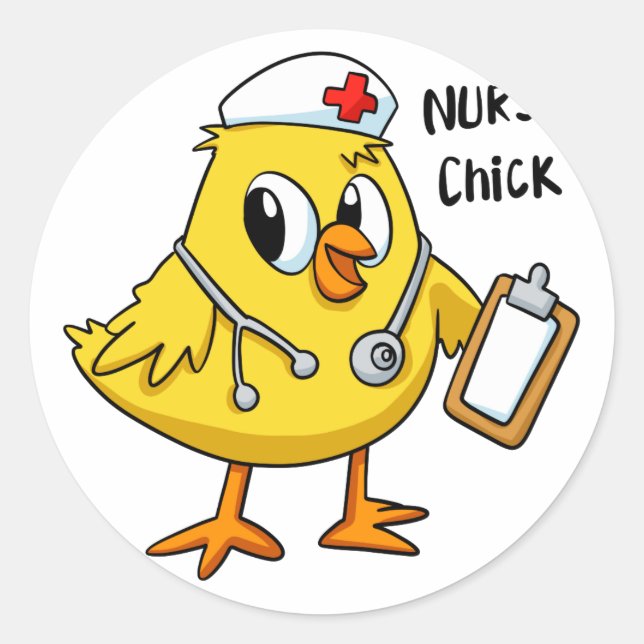 Nurse chick cartoon | choose background colour classic round sticker (Front)