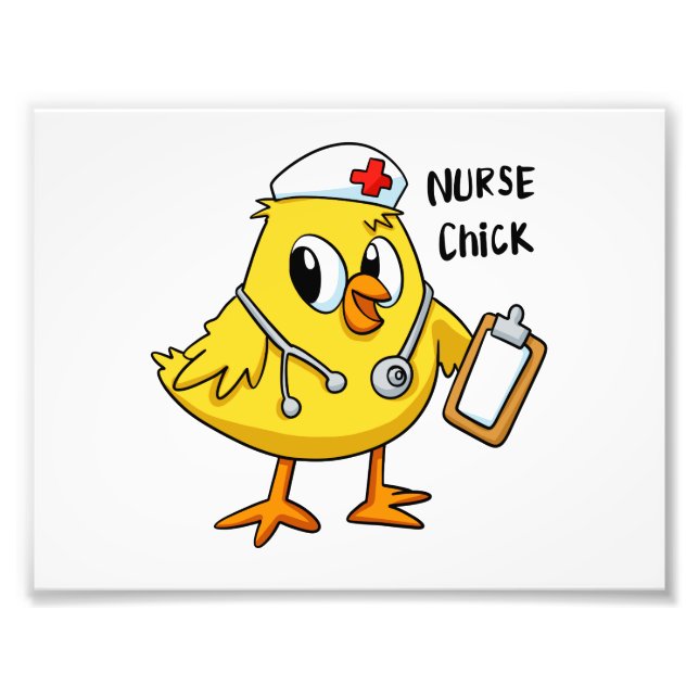 Nurse chick cartoon | choose background colour photo print (Front)