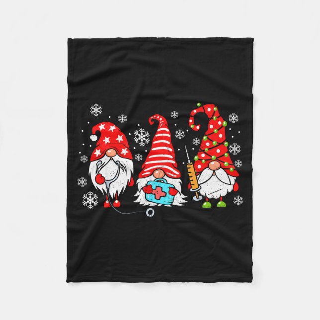 Nurse Christmas Gnomes Xmas Scrub Top Er Rn Nursin Fleece Blanket (Front)