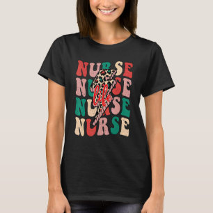 Nurse Christmas Lightning Bolt Leopard Christmas T-Shirt
