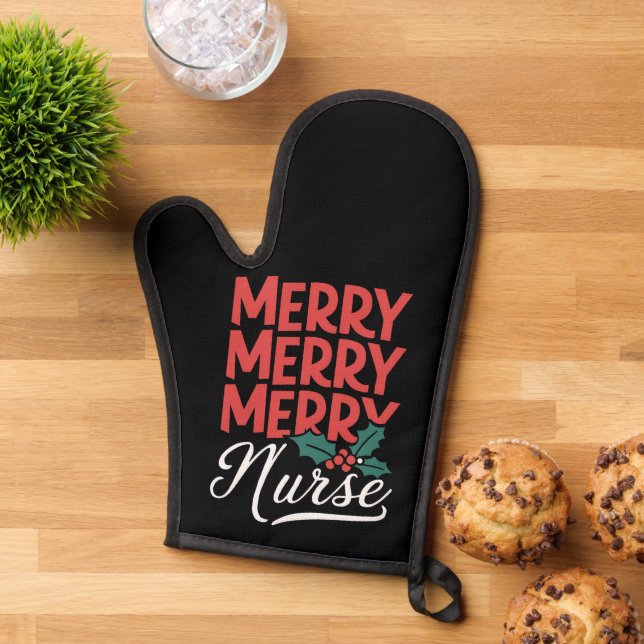 Nurse Christmas Merry Nurse Nursing Gifts Holiday Oven Mitt (Top down)