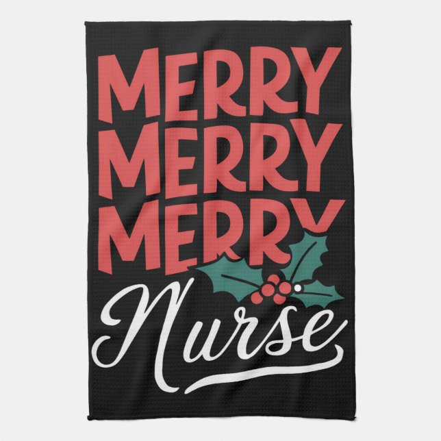 Nurse Christmas Merry Nurse Nursing Gifts Holiday Tea Towel (Vertical)