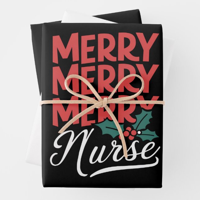 Nurse Christmas Merry Nurse Nursing Gifts Holiday Wrapping Paper Sheet (In situ)