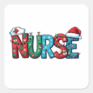 Nurse Christmas Nursing Medical Hospital Santa Square Sticker