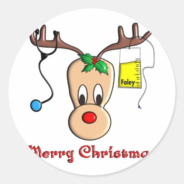 Nurse Christmas Reindeer Gifts Classic Round Sticker (Front)