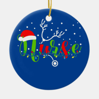 Nurse Christmas Santa Hat Snow Stethoscope Ceramic Tree Decoration