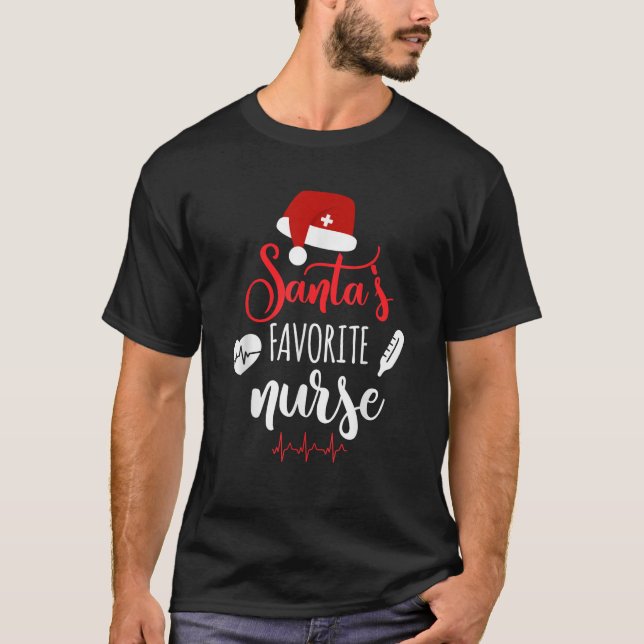 Nurse Christmas Santa s Favourite Nurse Xmas Scrub T-Shirt (Front)