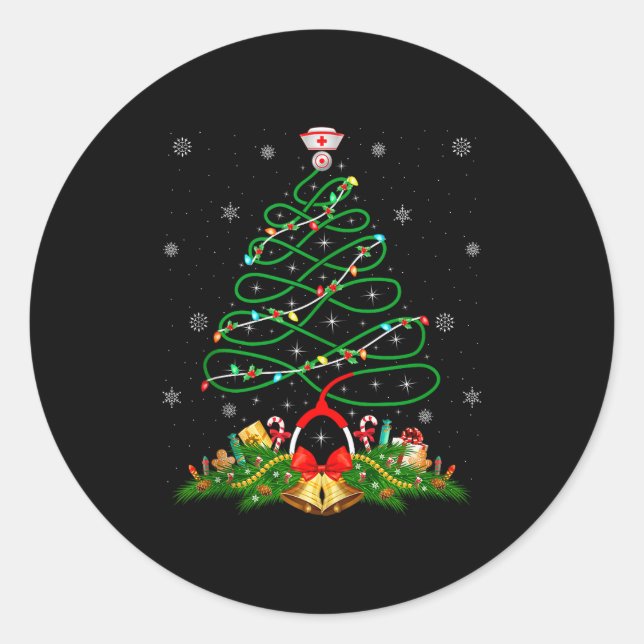 Nurse Christmas Scrub Tops Nursing Stethoscope Xma Classic Round Sticker (Front)