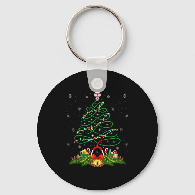 Nurse Christmas Scrub Tops Nursing Stethoscope Xma Key Ring (Front)
