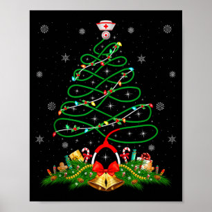 Nurse Christmas Scrub Tops Nursing Stethoscope Xma Poster
