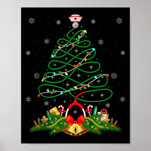 Nurse Christmas Scrub Tops Nursing Stethoscope Xma Poster (Front)