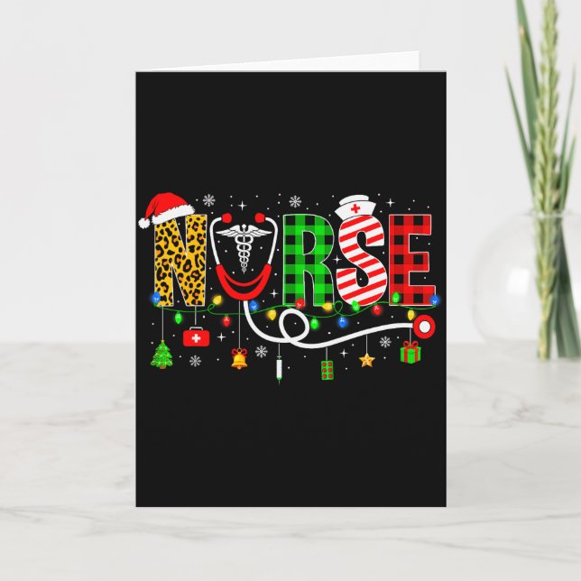Nurse Christmas Stethoscope Nurses Xmas Pajamas Gi Card (Front)