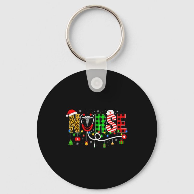Nurse Christmas Stethoscope Nurses Xmas Pajamas Gi Key Ring (Front)