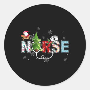 Nurse Christmas Stethoscope Nurses Xmas Pajamas Pj Classic Round Sticker