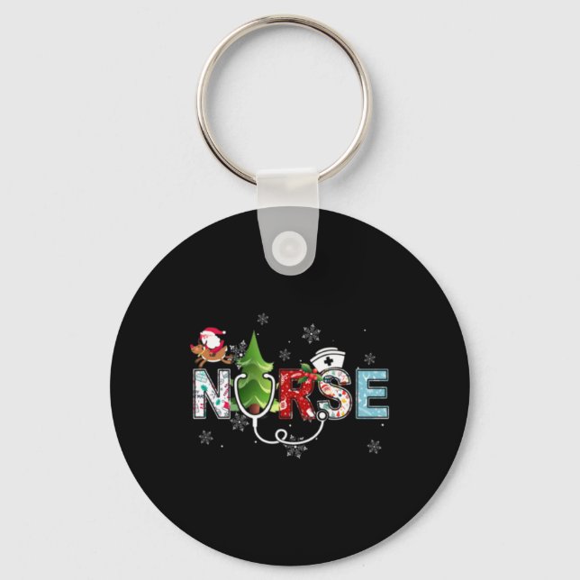 Nurse Christmas Stethoscope Nurses Xmas Pajamas Pj Key Ring (Front)