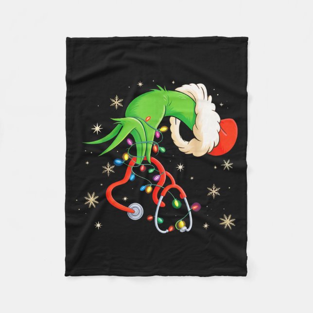 Nurse Christmas Stethoscope Nurses Xmas Santa Wome Fleece Blanket (Front)