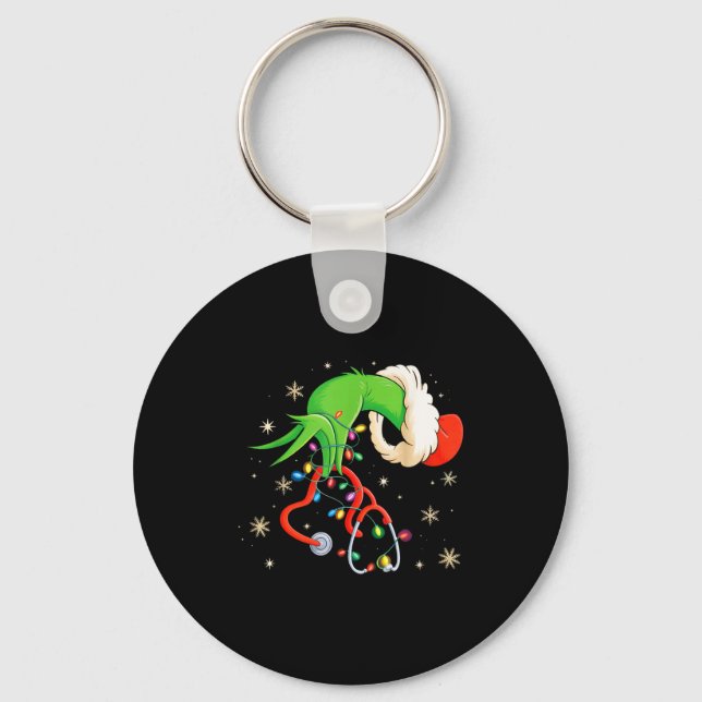 Nurse Christmas Stethoscope Nurses Xmas Santa Wome Key Ring (Front)