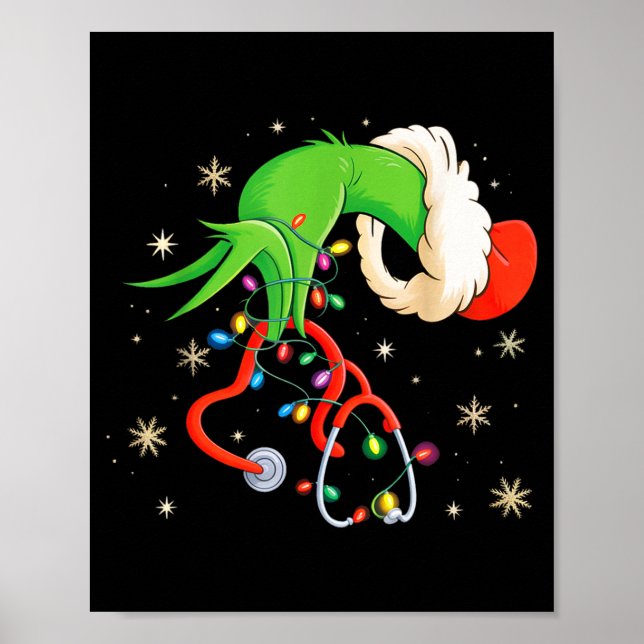 Nurse Christmas Stethoscope Nurses Xmas Santa Wome Poster (Front)