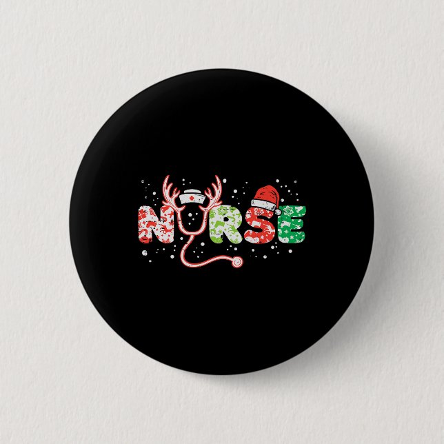 Nurse christmas stethoscope nurses xmas scrub top  6 cm round badge (Front)