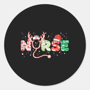 Nurse Christmas Stethoscope Nurses Xmas Scrub Top  Classic Round Sticker